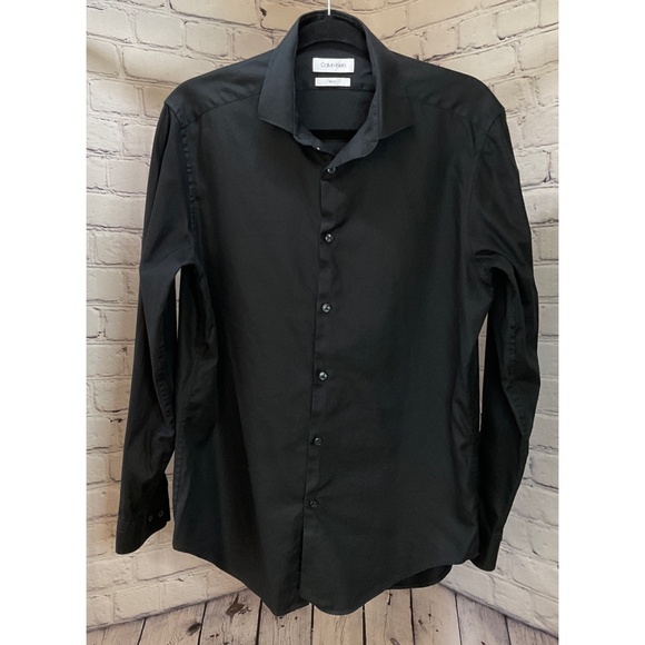 Calvin Klein Men’s Black Slim Fit Button Down Shirt (Size M) - Picture 1 of 8